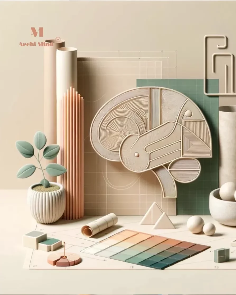 Composition associant cerveau, volumes, matières et nuancier