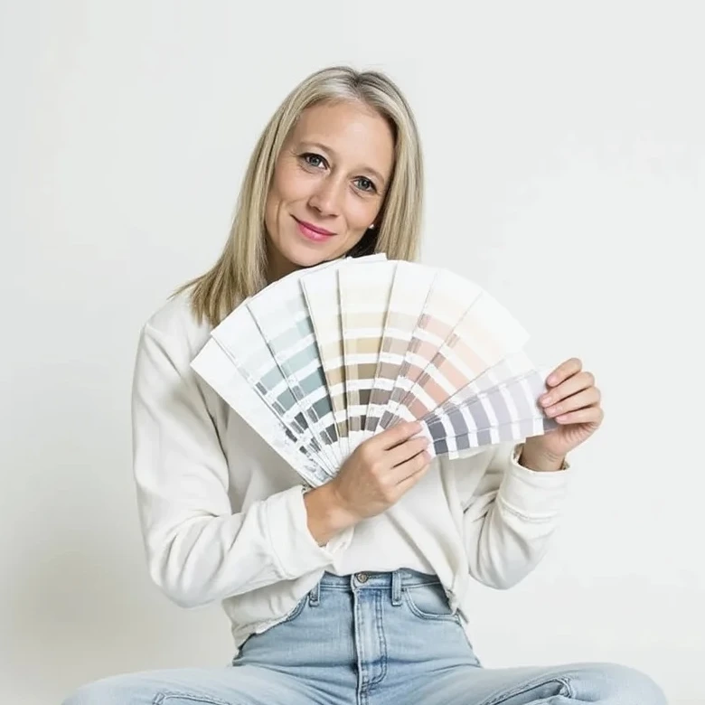 Mathilde Morel présentant un nuancier de couleurs pour un projet